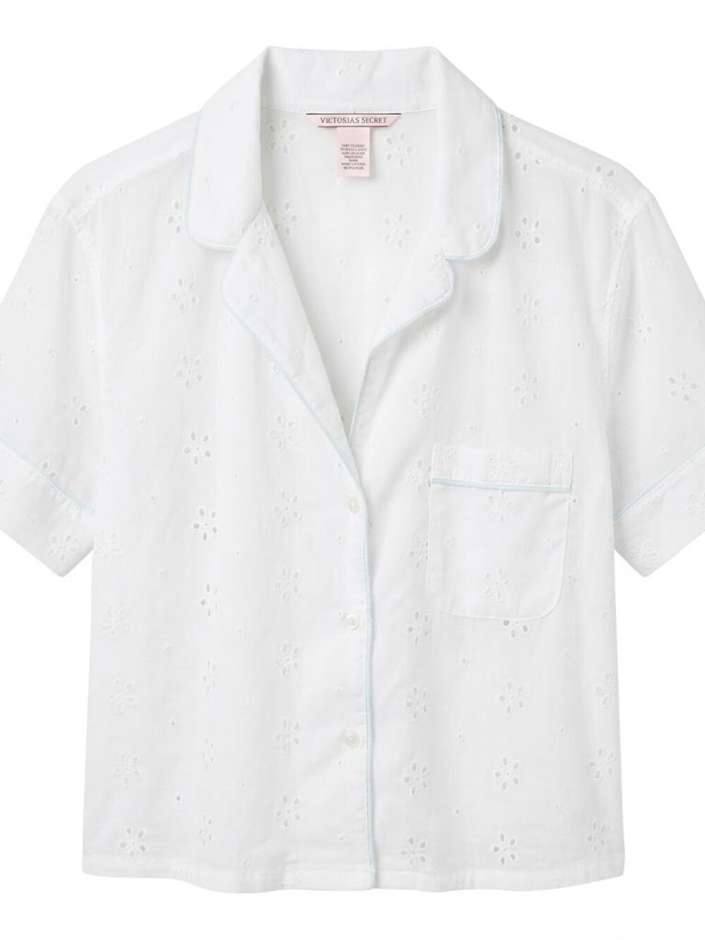 Victoria's Secret Eyelet Emrbroidered White Short Sleeve Pajama Top Button Up